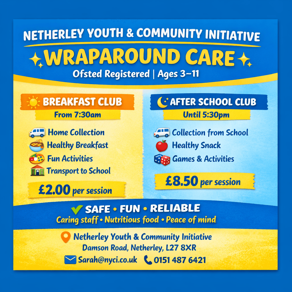 Wraparound care flyer — breakfast club from 7.30am and after school club until 5.30pm, ages 3 to 11